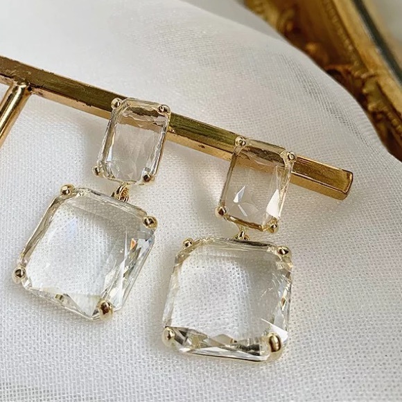 Double Square Luxury Glass Crystal Earrings - Picture 8 of 10